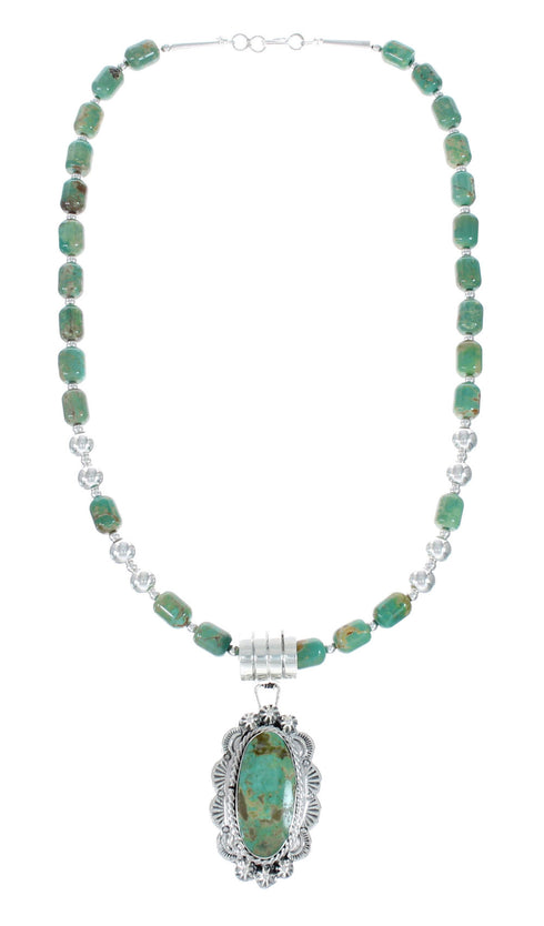 Navajo Turquoise Sterling Silver Bead Necklace And Pendant Set JX130626